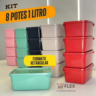 Kit Potes Retangular Plásticos 8 Unidades 1 Litro para Alimentos - Vasilha Marmita em Oferta na Shopee