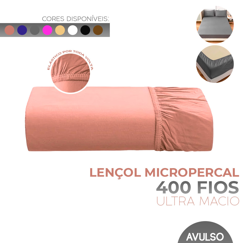 Lençol Micropercal - 400 Fios Liso Hypercal - AVULSO - Solteiro Casal Queen e King