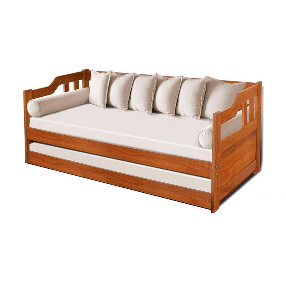 Sofá Cama Madeira Maciça Rústico Solteiro - Castanho - Cor: Marrom em Oferta na Shopee