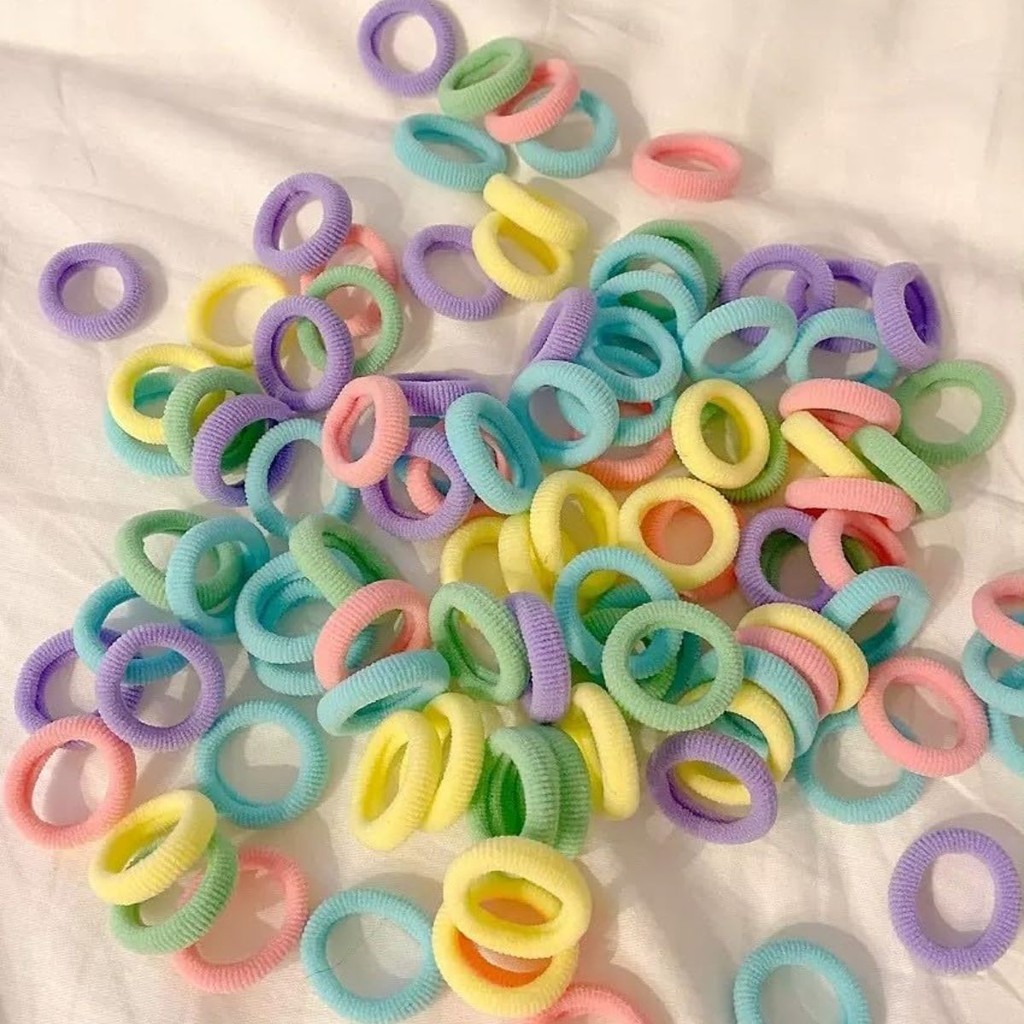 100 Unidades Elástico Xuxinha Rabicó De Cabelo Pequeno Cor Pastel Adulto Infantil Criança