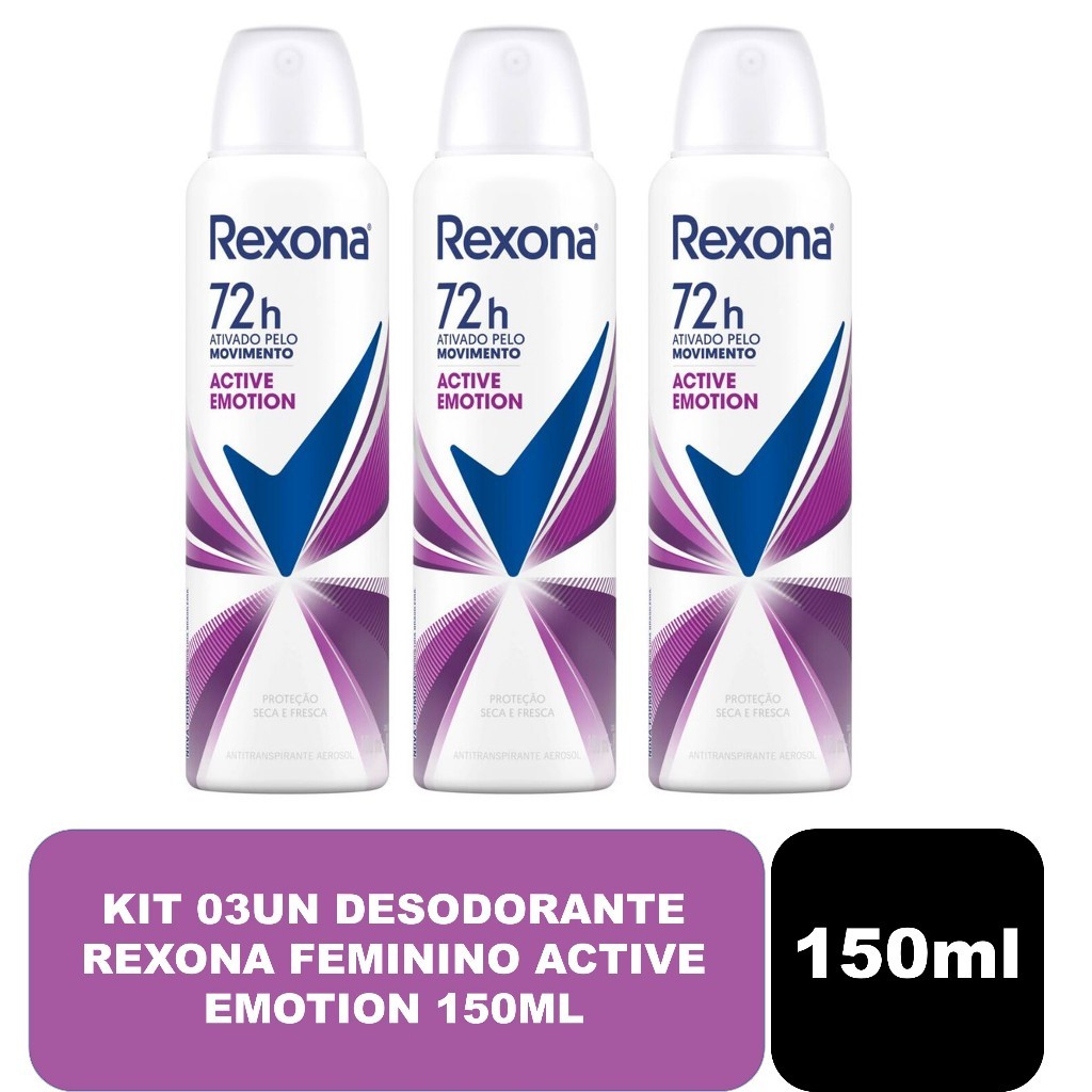 Kit com 03un Desodorante Rexona Feminino Active Emotion 150ml