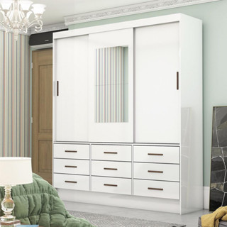 Guarda Roupa Casal com Espelho 3 Portas de Correr 9 Gavetas Sevilha Carioca Móveis em Oferta na Shopee