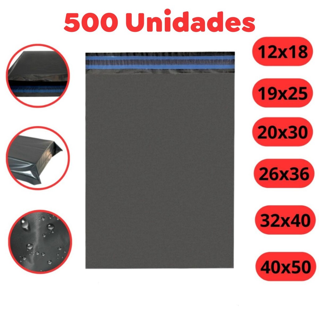 Kit 500 Unidades Envelope De Segurança Cinza Adesivo Autocolante Embalagem Ecommerce Correio