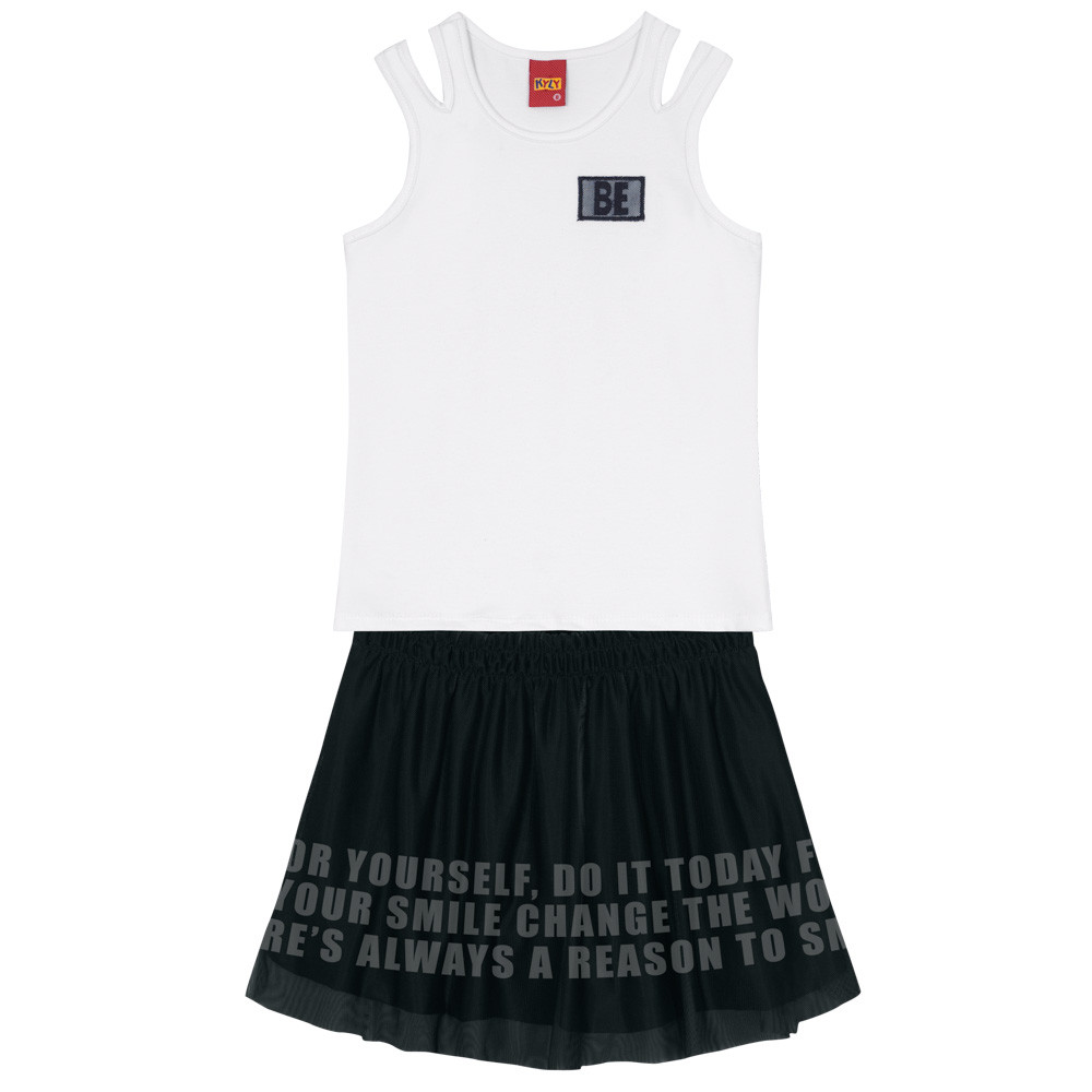 Conjunto Camiseta Manga Curta Regata e Saia Infantil Menina