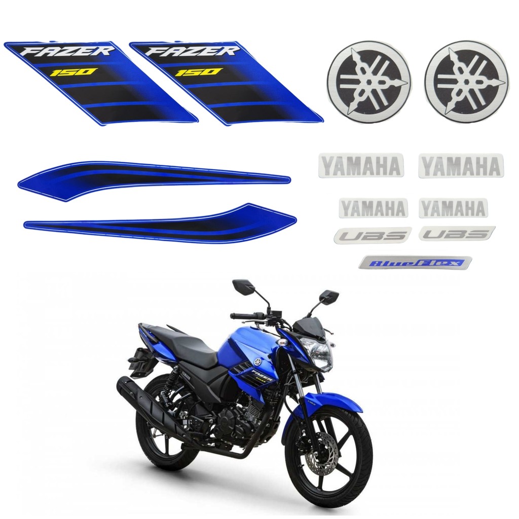 Kit Gráfico Adesivo Completo Ys Fazer 150 Ed Azul 2022