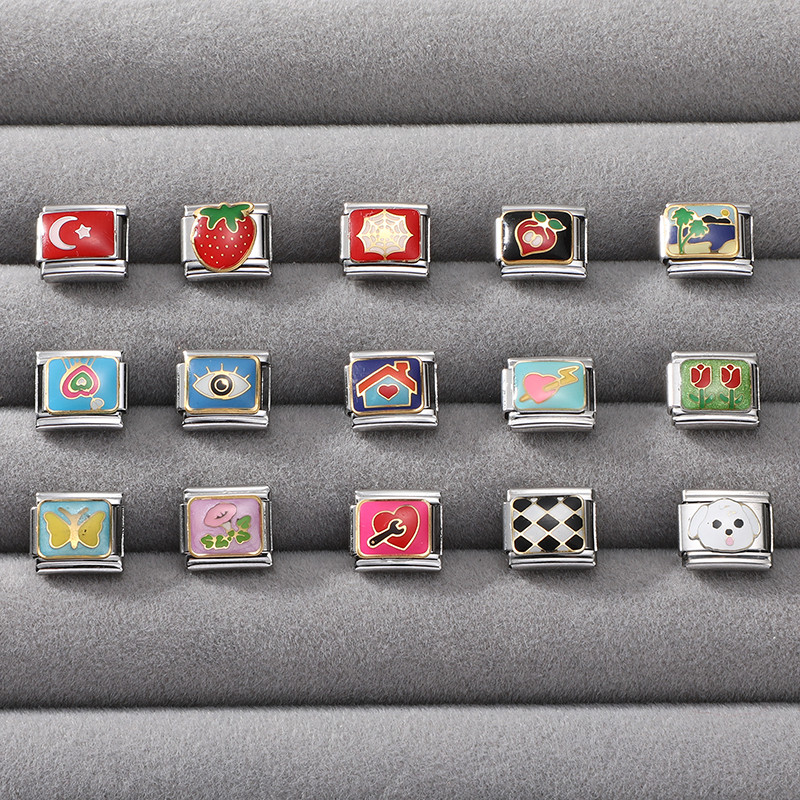 Novo 100 Pçs Design Esmaltado Charme Links Italianos Caber 9mm Pulseira De Aço Inoxidável Fazendo DIY em Oferta na Shopee