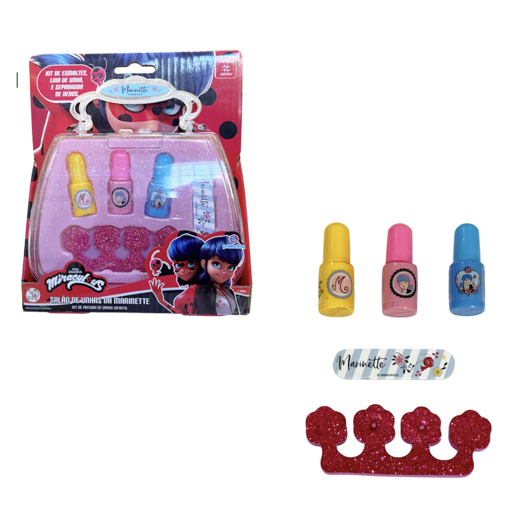 Kit Salão de Unhas Infantil Antialérgica Marinette Miraculous - Polibrinq
