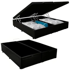 Cama Box Baú Queen Bipartido Sintético Serene Preto 158x198x44
