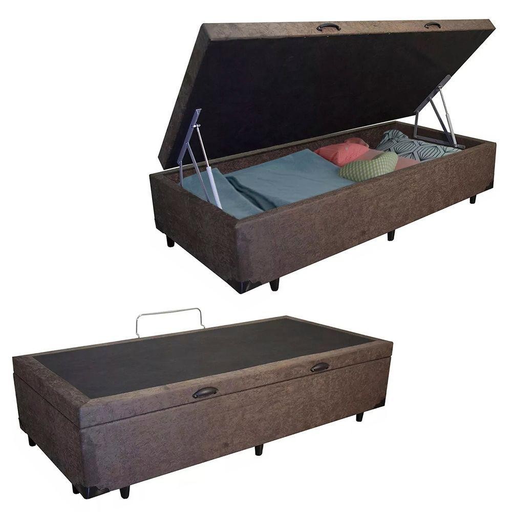 Cama Box Baú Solteiro Suede Serene Marrom 88x188x44
