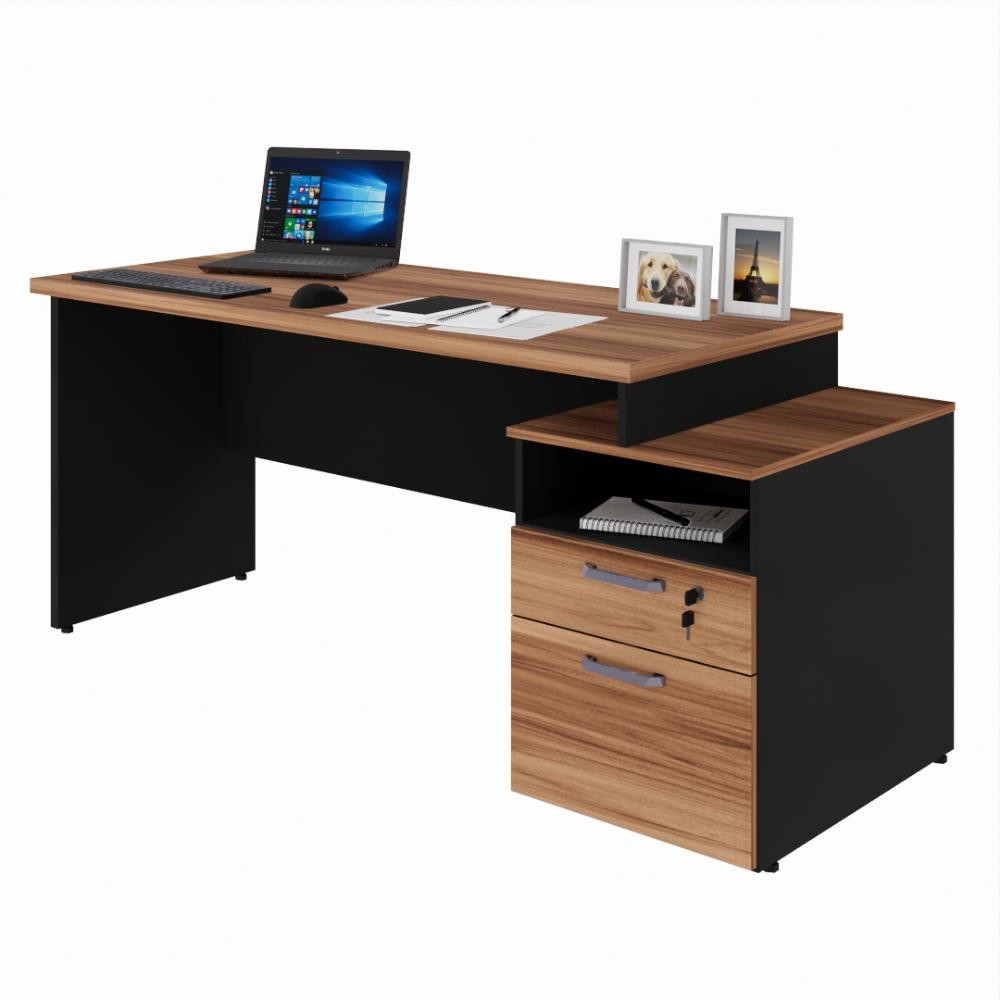 Mesa para Escritório 2 Gavetas com Chave Yaris Marrom/Preto - Web Office