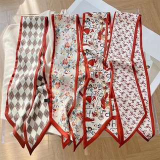 Francês Retro Vermelho Lenço Bandana Streamer Coreano Longo Floral Fita Hairband Laço Para Saco De Cabelo Arco