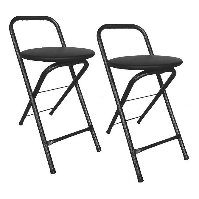 Kit 2 Bancos Banqueta Dobrável Assento Estofado Tamborete