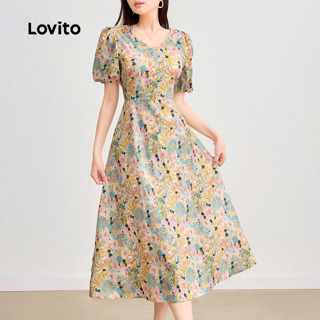 Lovito Vestido Elegante Linha Estrutura Verão/Primavera Vestido Para Mulheres L124AD430 - Women Clothes