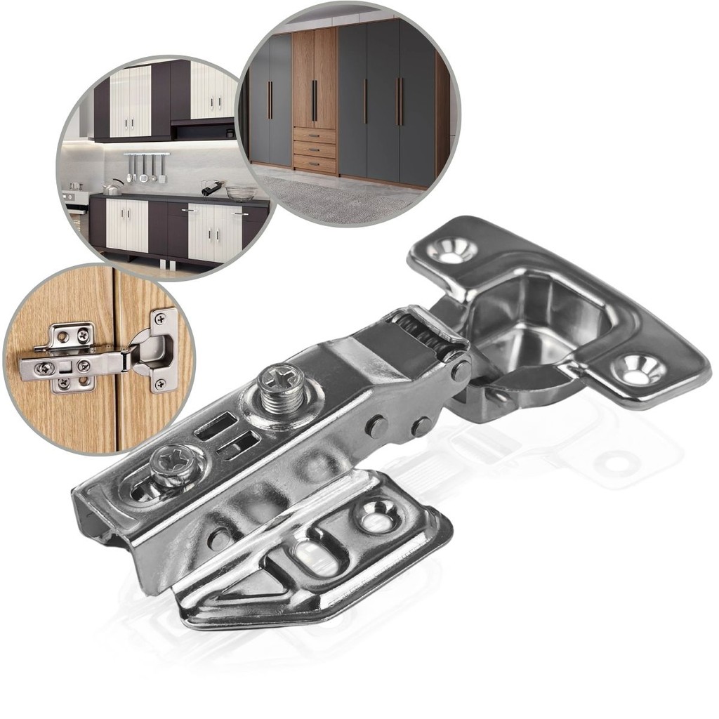 Kit 1 Dobradiça Aço Inox Reta Pistão Amortecedor 35mm Slow Soft Closing Baixa Portas Móveis Resistente Oxidação Calço
