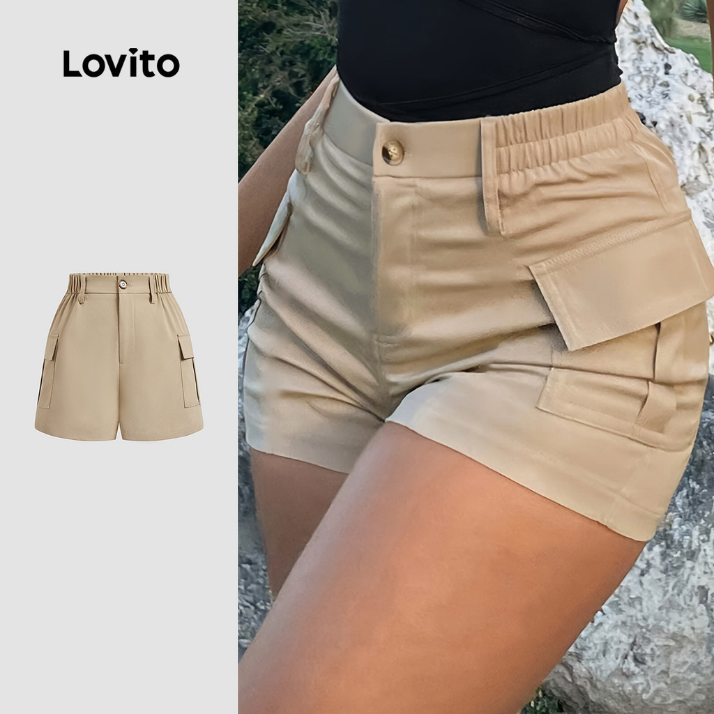 Lovito Short Casual de bolso liso para mulheres LBL23031 - Women Clothes