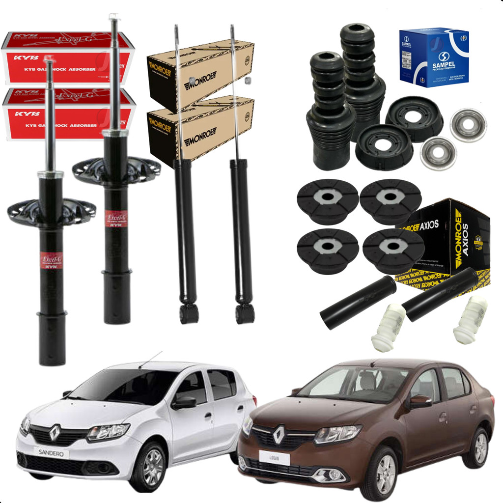 Amortecedor Logan Sandero 1.0 + Kit Coxim Diant/Tras 14 a 20