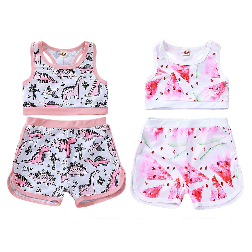 Aislor 2 Pçs Bebê Menina Melancia Dinossauro Impresso Biquíni Tankini Conjuntos Da Criança Crianças Verão Praia Maiô