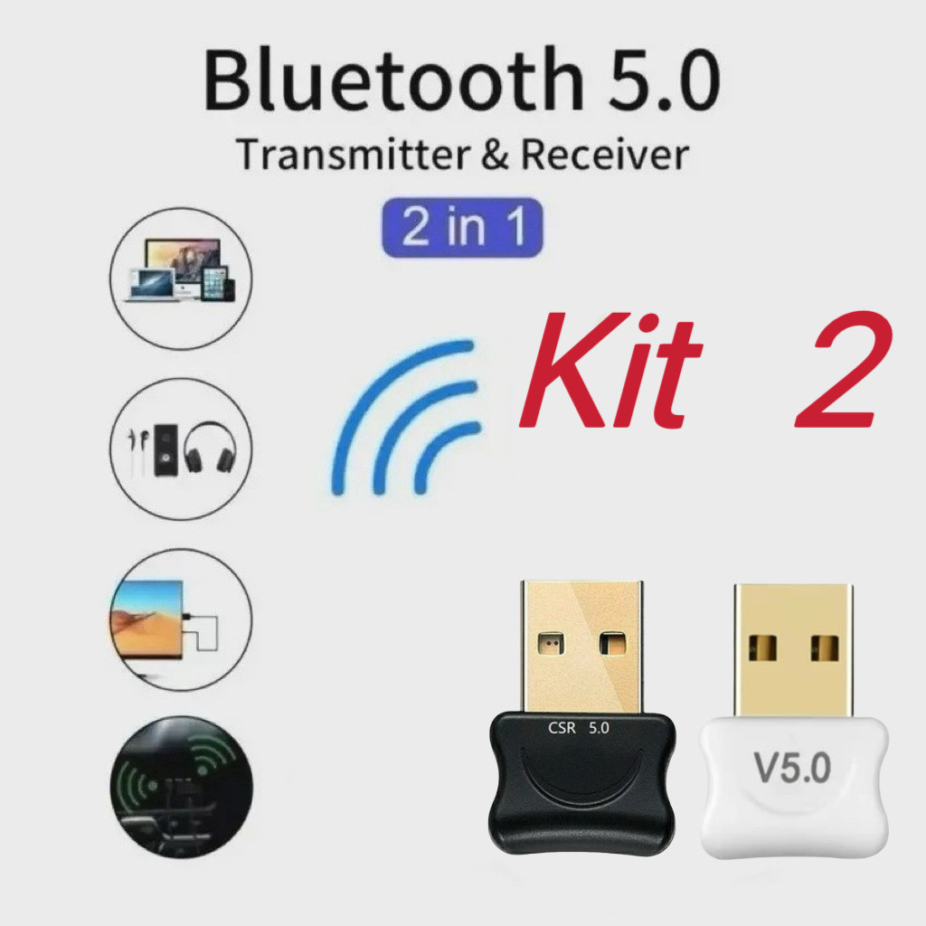 Kit 2 Adaptador USB Sem Fio Bluetooth 5.0 Transmissor Receptor de Música