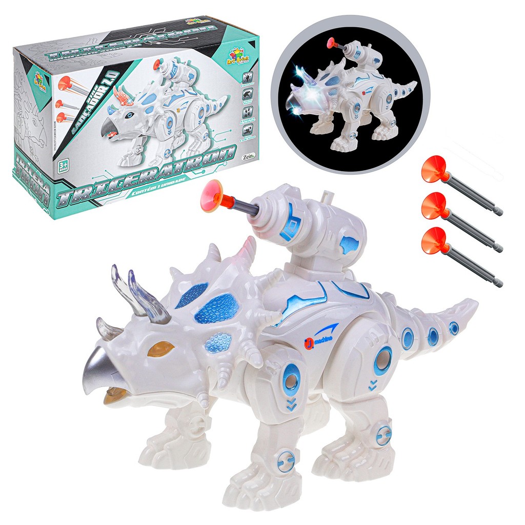 Boneco Dinossauro Triceratron Robô Lança Dardos Infantil Com Som Luz E Movimento - Art Brink