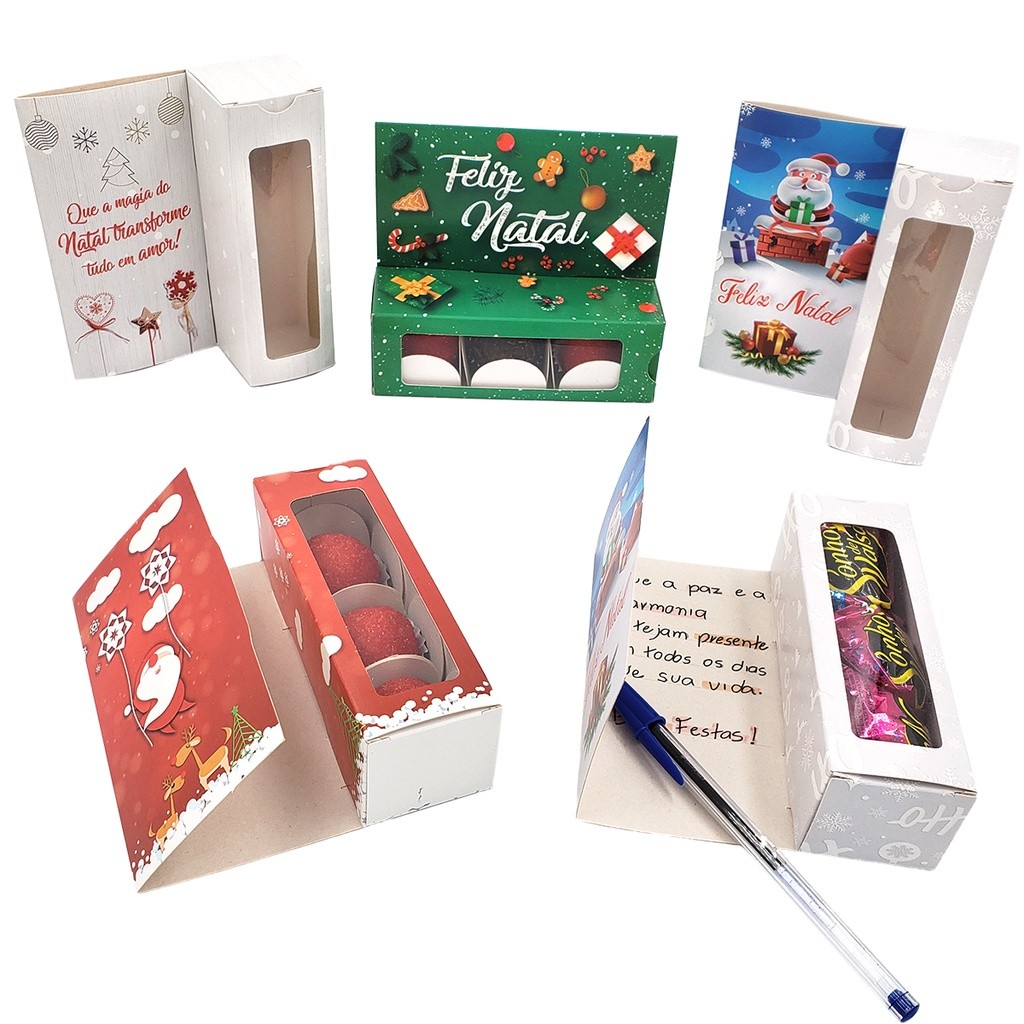 10 Caixas de Natal com Cartão Acoplado para Doces ou Presentes – Lembrancinha de Natal. lançamento
