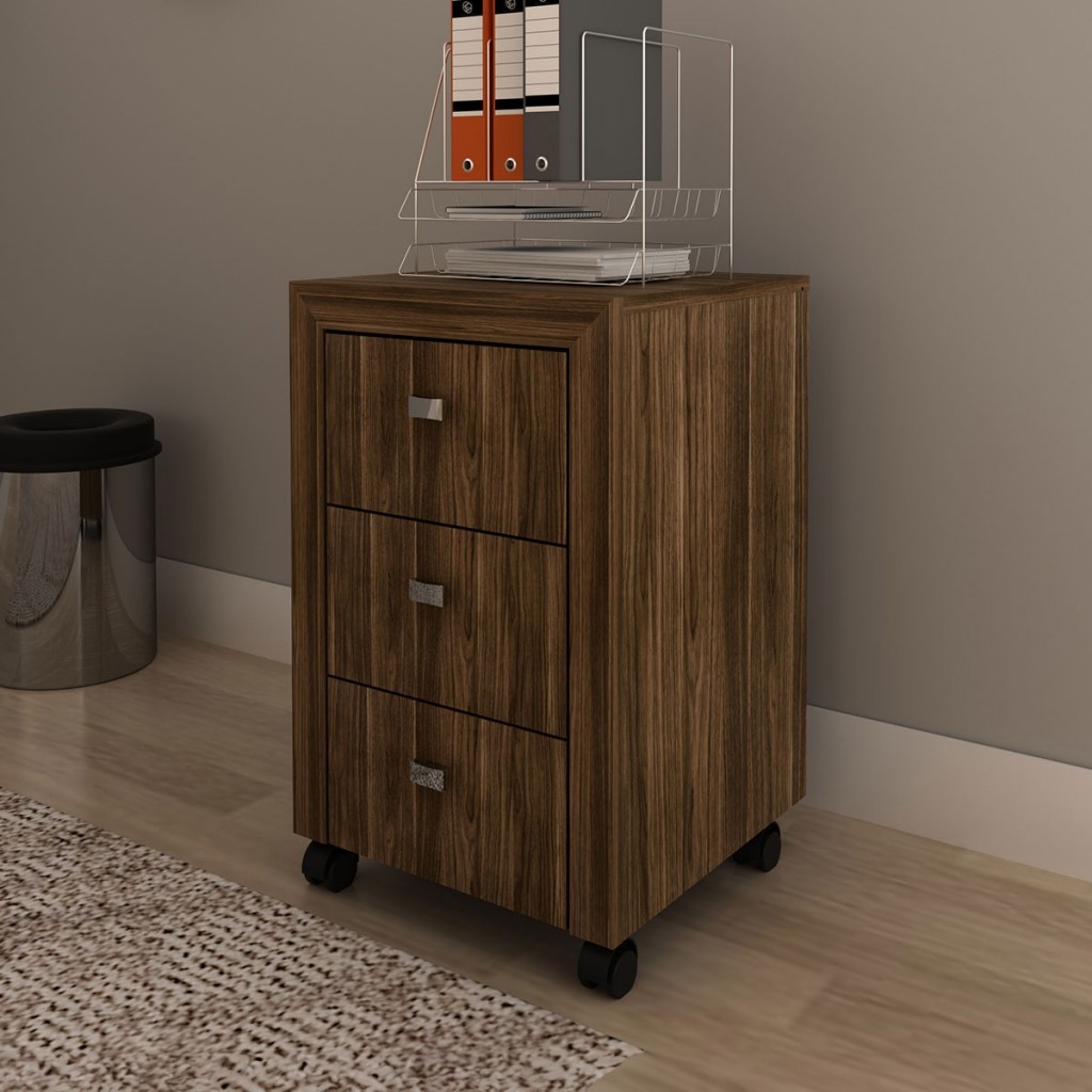 Gaveteiro com Rodízios 3 Gavetas Nogal Me4108 - Tecno Mobili em Oferta na Shopee