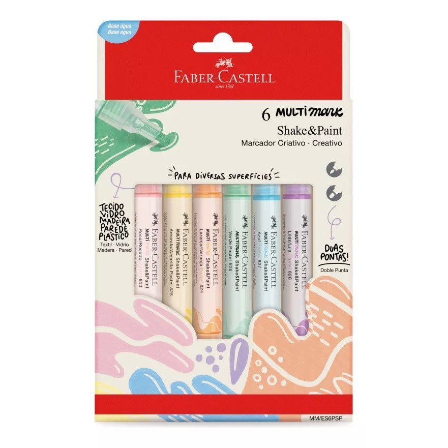 Caneta Marcador Multimark Shake E Paint 6 Cores Pastel Faber Castell