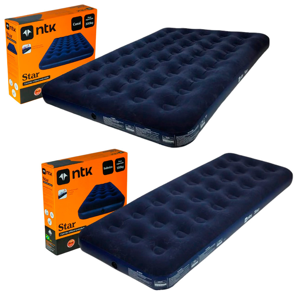 Colchão Inflável Casal Star Azul + Colchão Solteiro PVC 185cm Altura Suporta até 300kg - NTK Nautika em Oferta na Shopee