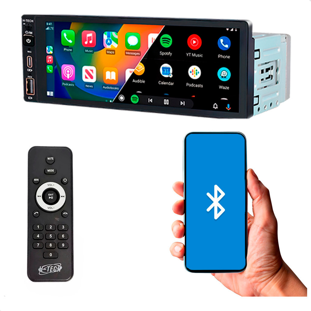 Multimídia 1 Din 6,9" H-tech Ht-2690CA Auto Espelhamento Sem Fio Touch Screen Carplay Android - Spare Parts and Accessories for Vehicles