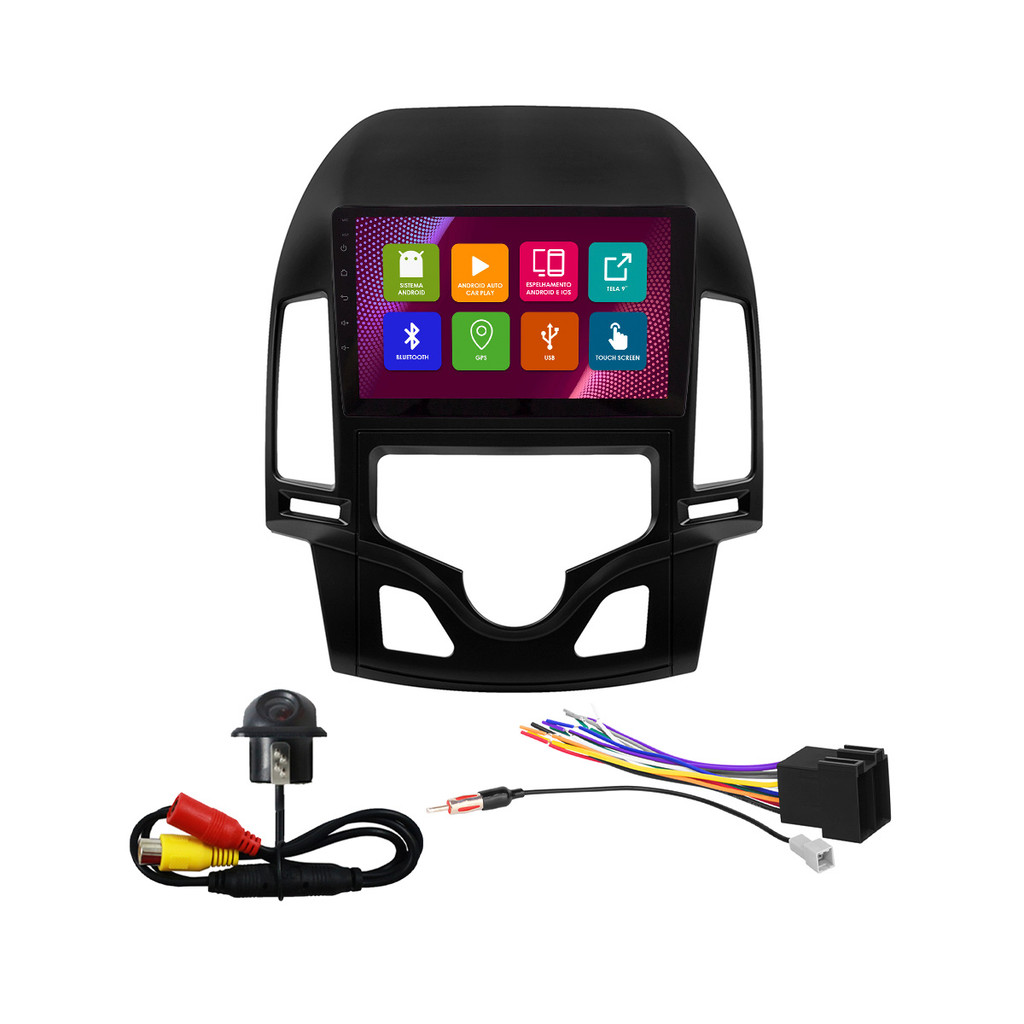 Kit Multimidia 9 Pol I-30 Ar Digital 2009 2010 2011 2012 2013 Android 2Gb Ram 32Gb Flash Quad-Core 2 Din Preto Gps Wifi