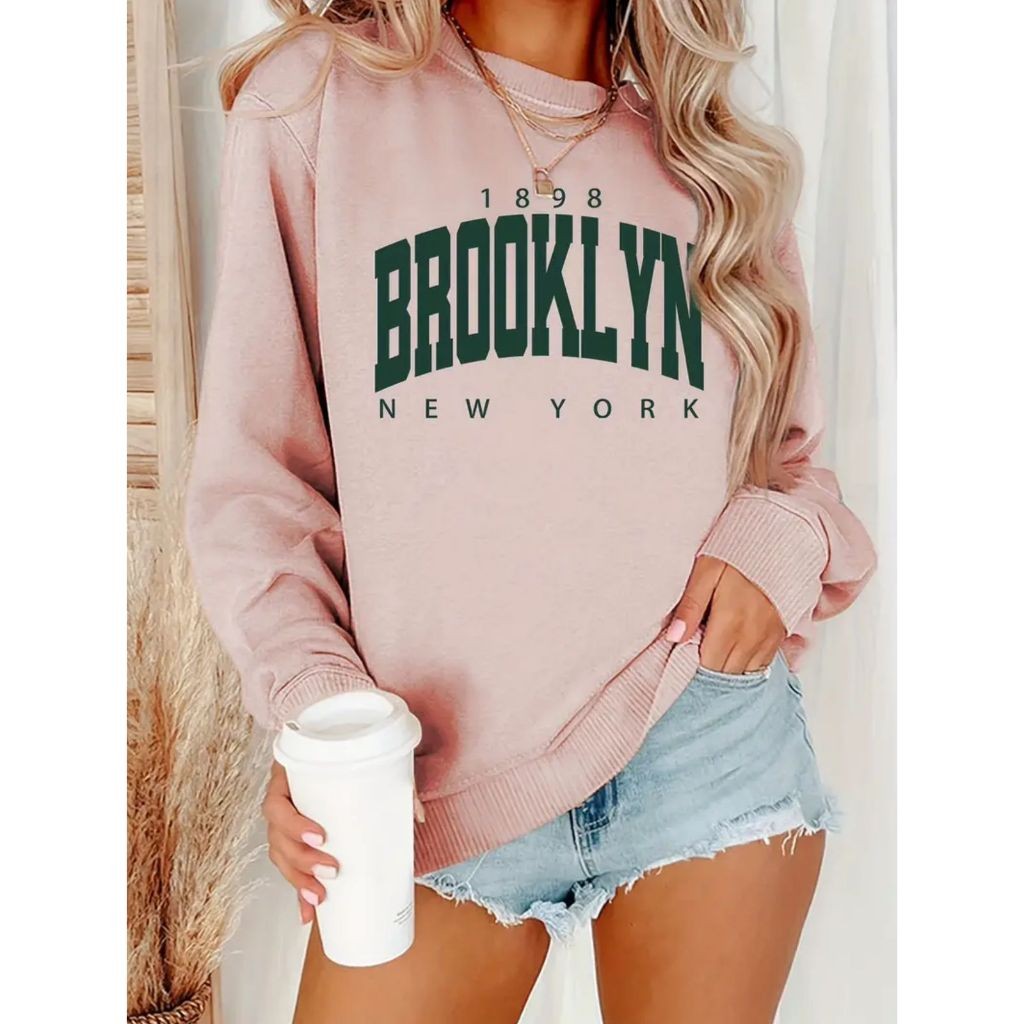 Moletom Careca Brooklyn Gola Redonda Casaco Feminino Masculino Flanelado Unissex Inverno Algodão