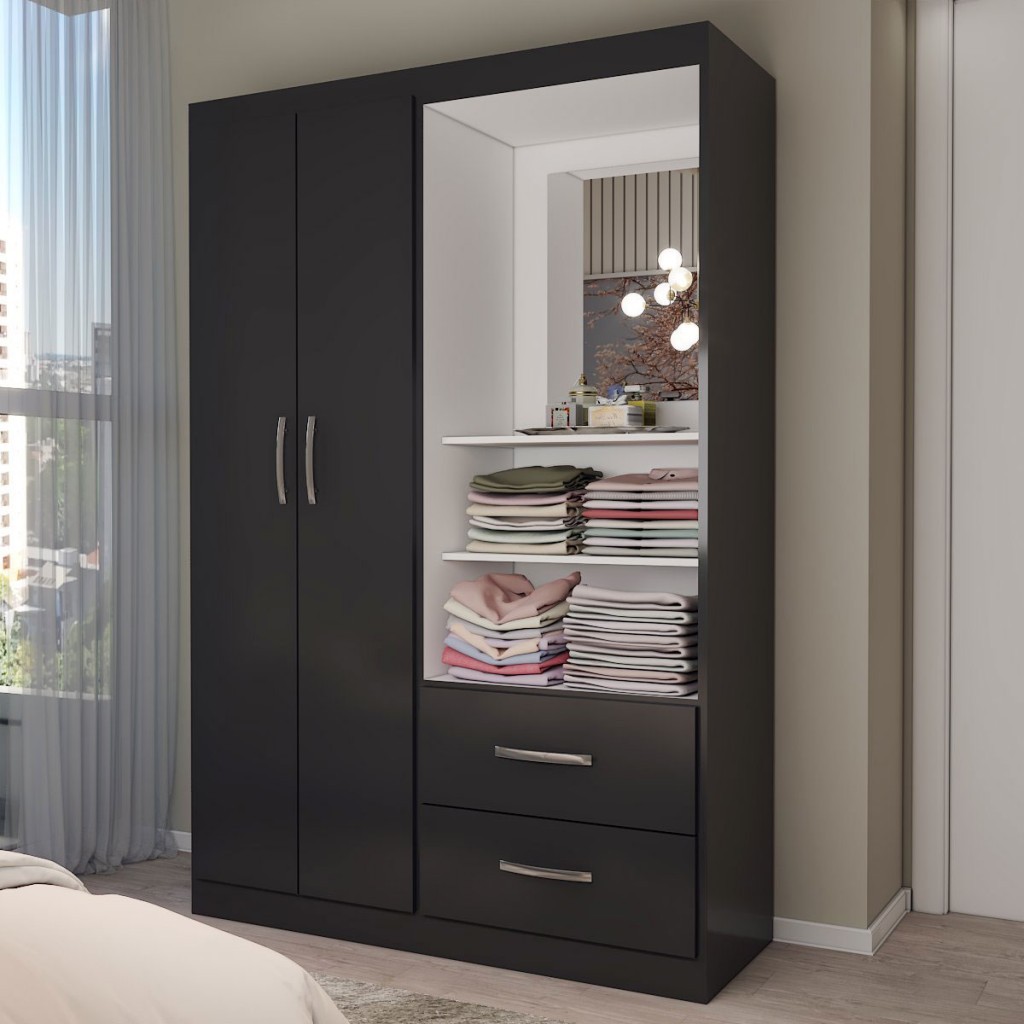 Guarda-Roupa Solteiro Gabe 2 Portas 2 Gavetas com Espelho em Oferta na Shopee
