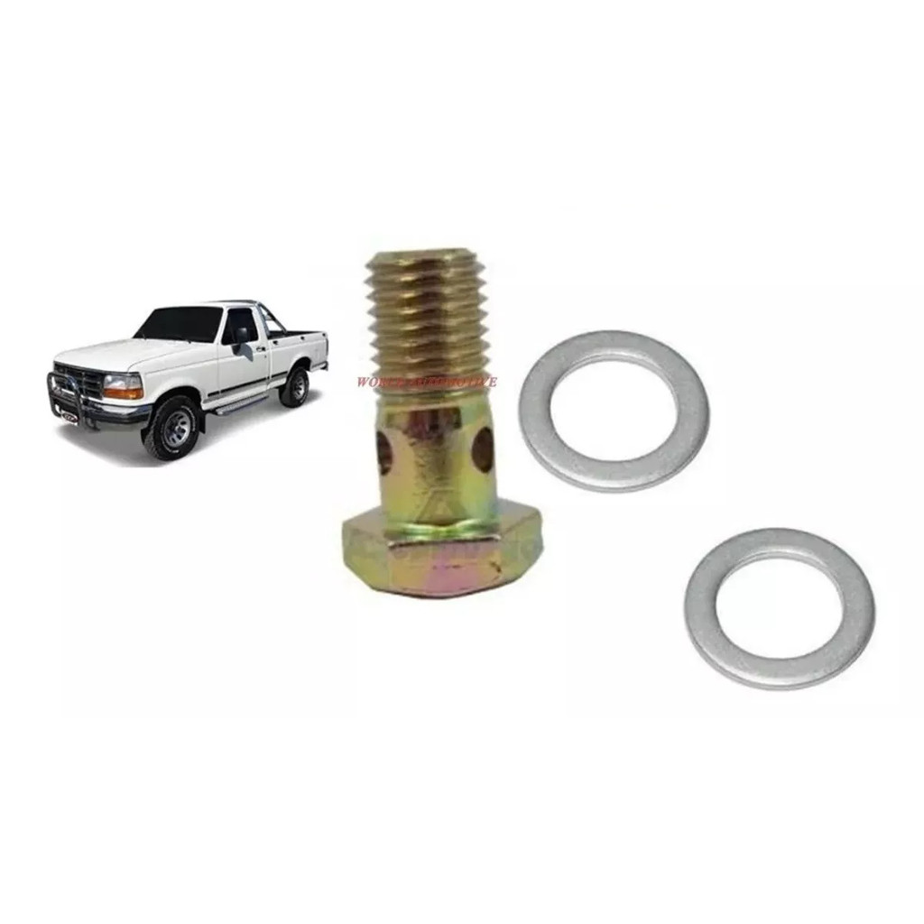 2 Parafuso Oco Retorno 8mm Ford F1000 Motor Mwm + 4 Arruelas