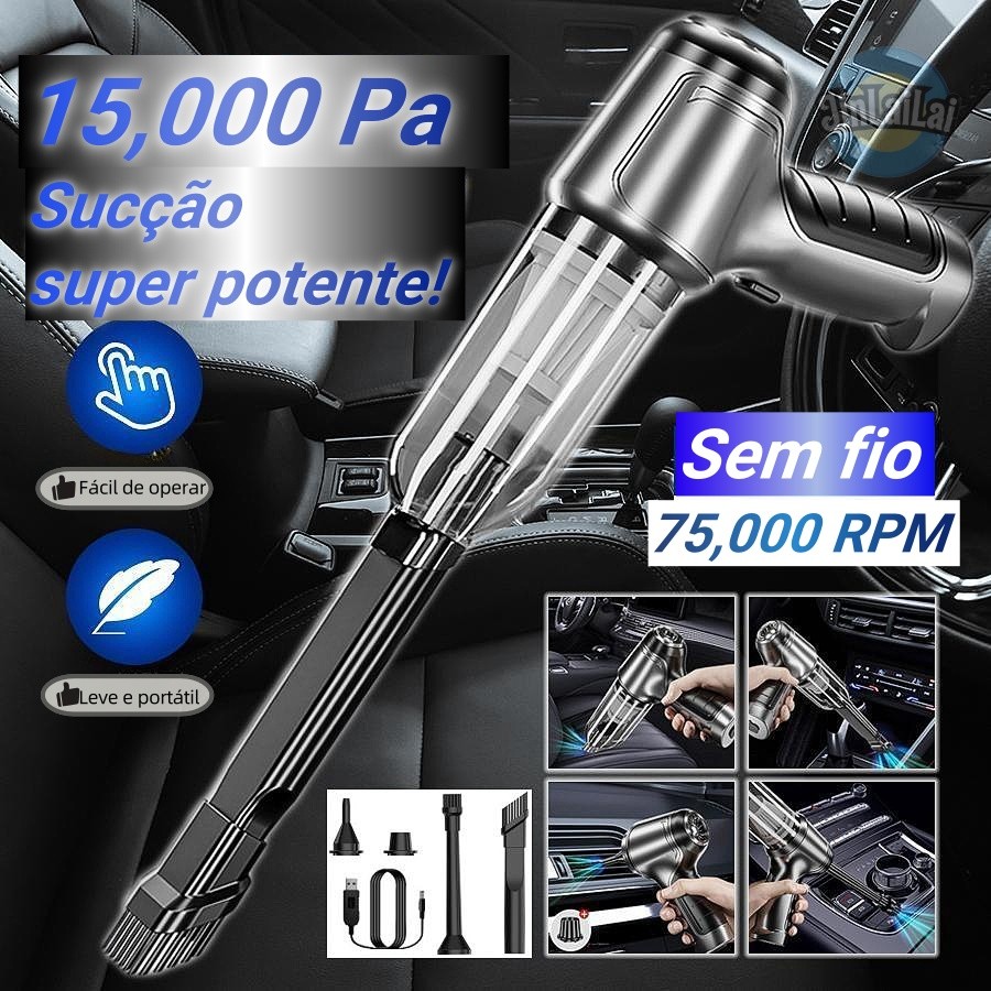 Aspirador e Soprador Portátil 5 em 1 - Alta Potência e Multifuncional para Limpeza Completa