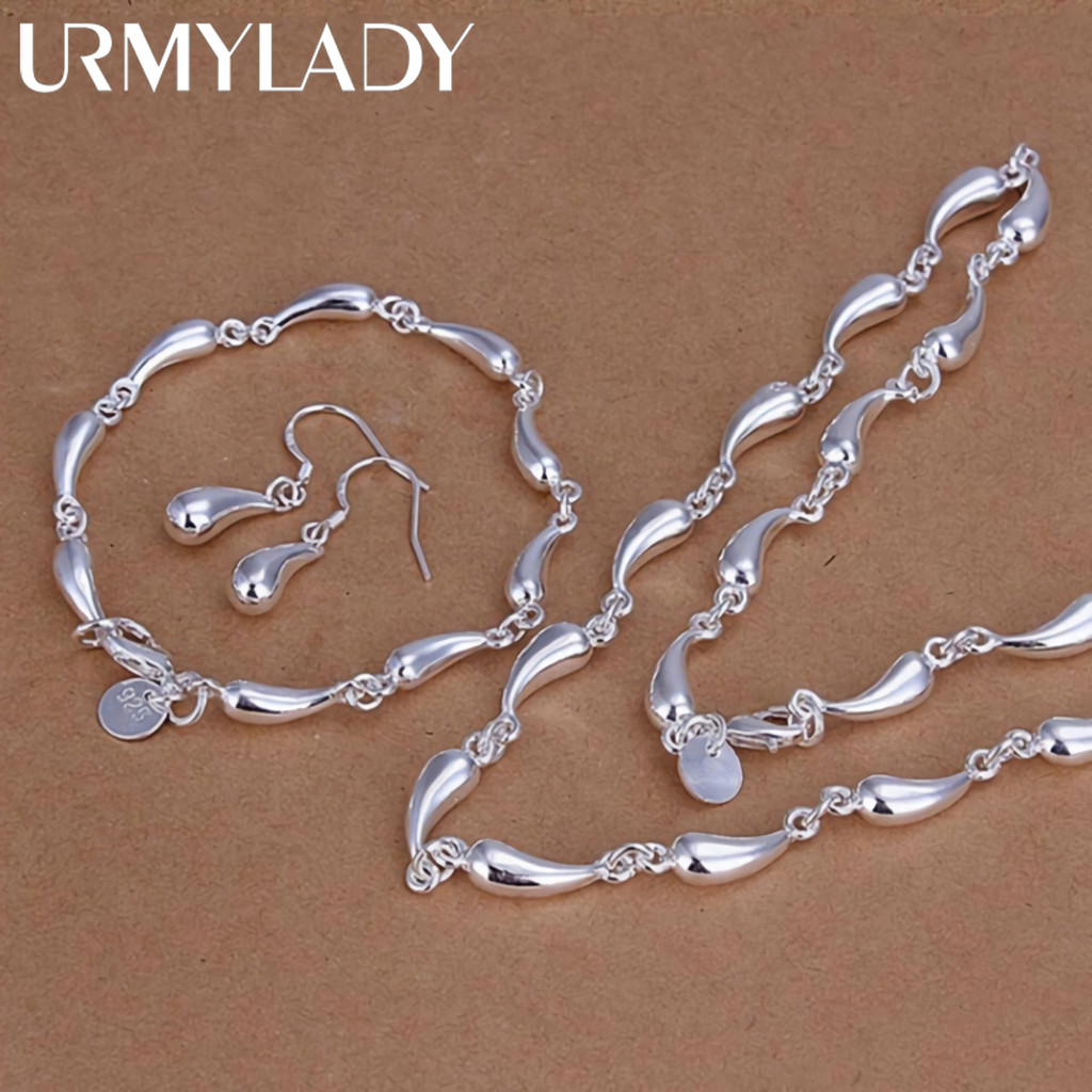 Novo 925 Prata Esterlina Elegante Gota De Água Corrente Colares Brincos Pulseiras Conjuntos De Jóias Para Mulher
