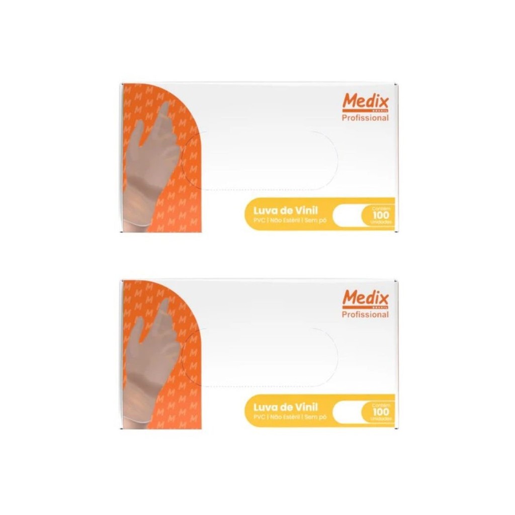 Luva Vinil Sem Pó Medix - Kit com 2 Caixas Tamanho P;M;G