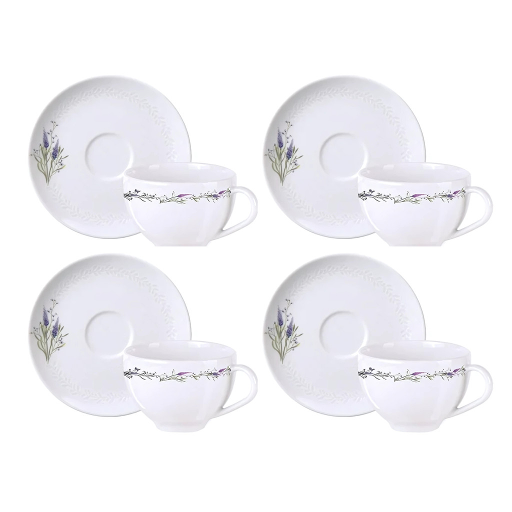 Jogo Xicaras de Chá Café Com Pires 250ml Kit 4 Peças Porcelana Lilla Tramontina - Home & Living