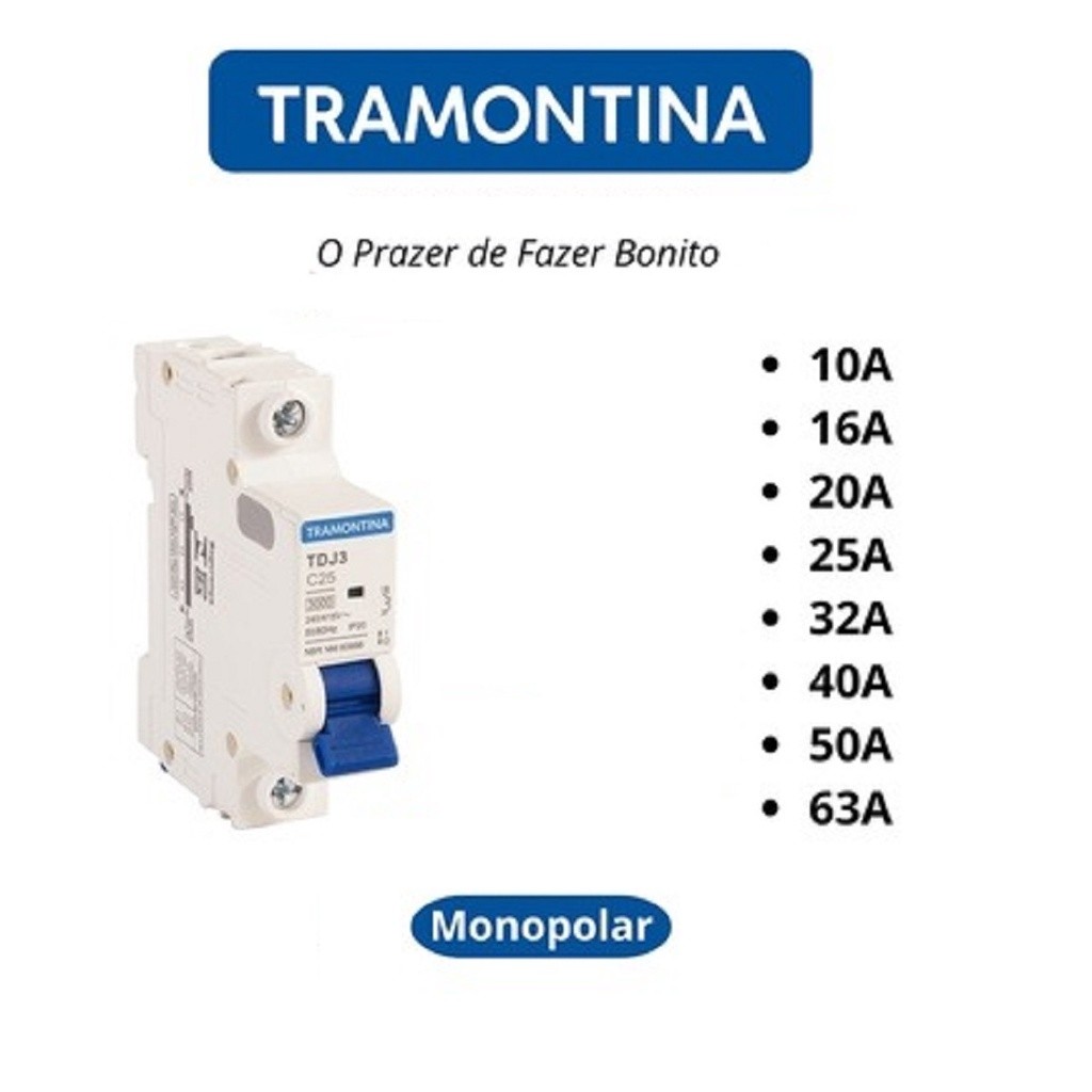 Disjuntor Unipolar/Monopolar Tramontina Curva C