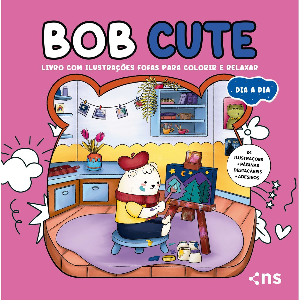 BOB CUTE – DIA A DIA – Livro com ilustrações fofas para colorir e relaxar - papel 180gr
