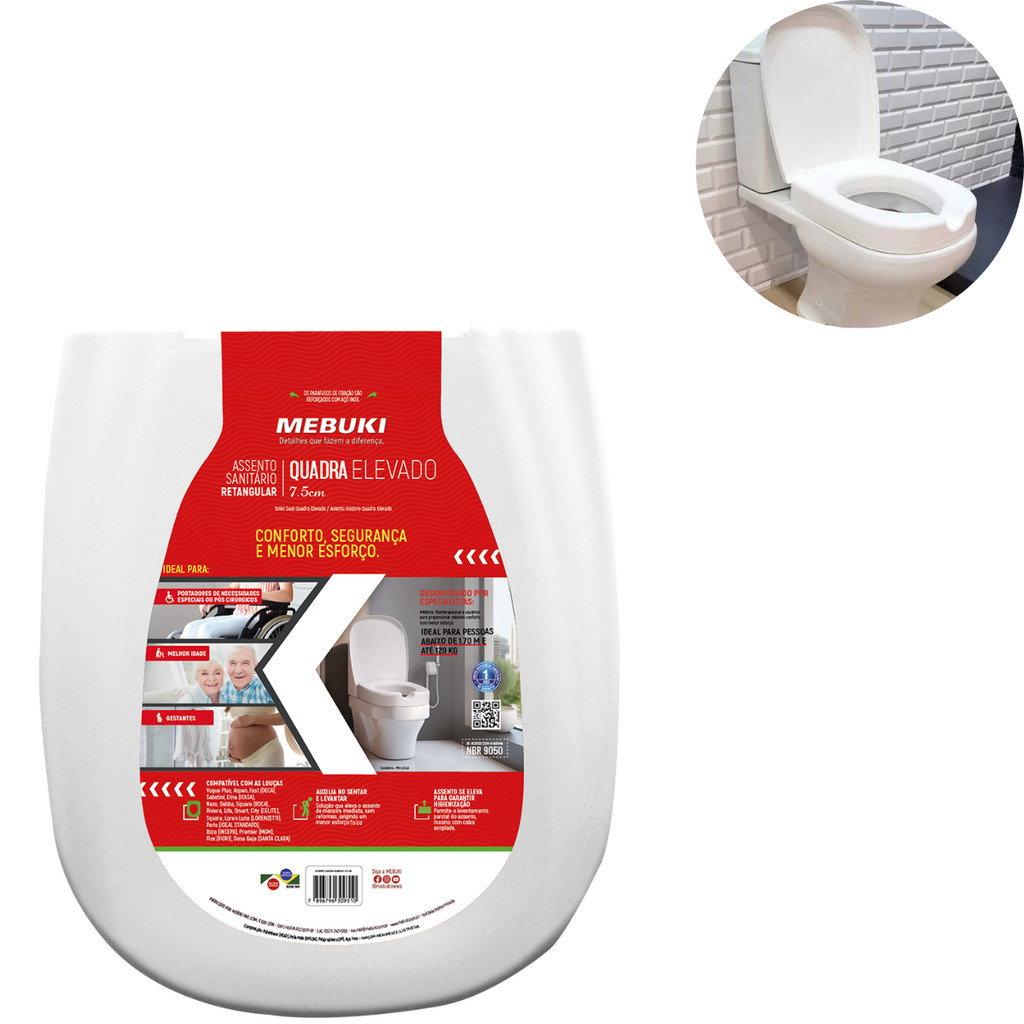 ASSENTO MEBUKI ELEVADO RETANGULAR 7,5 CM em Oferta na Shopee