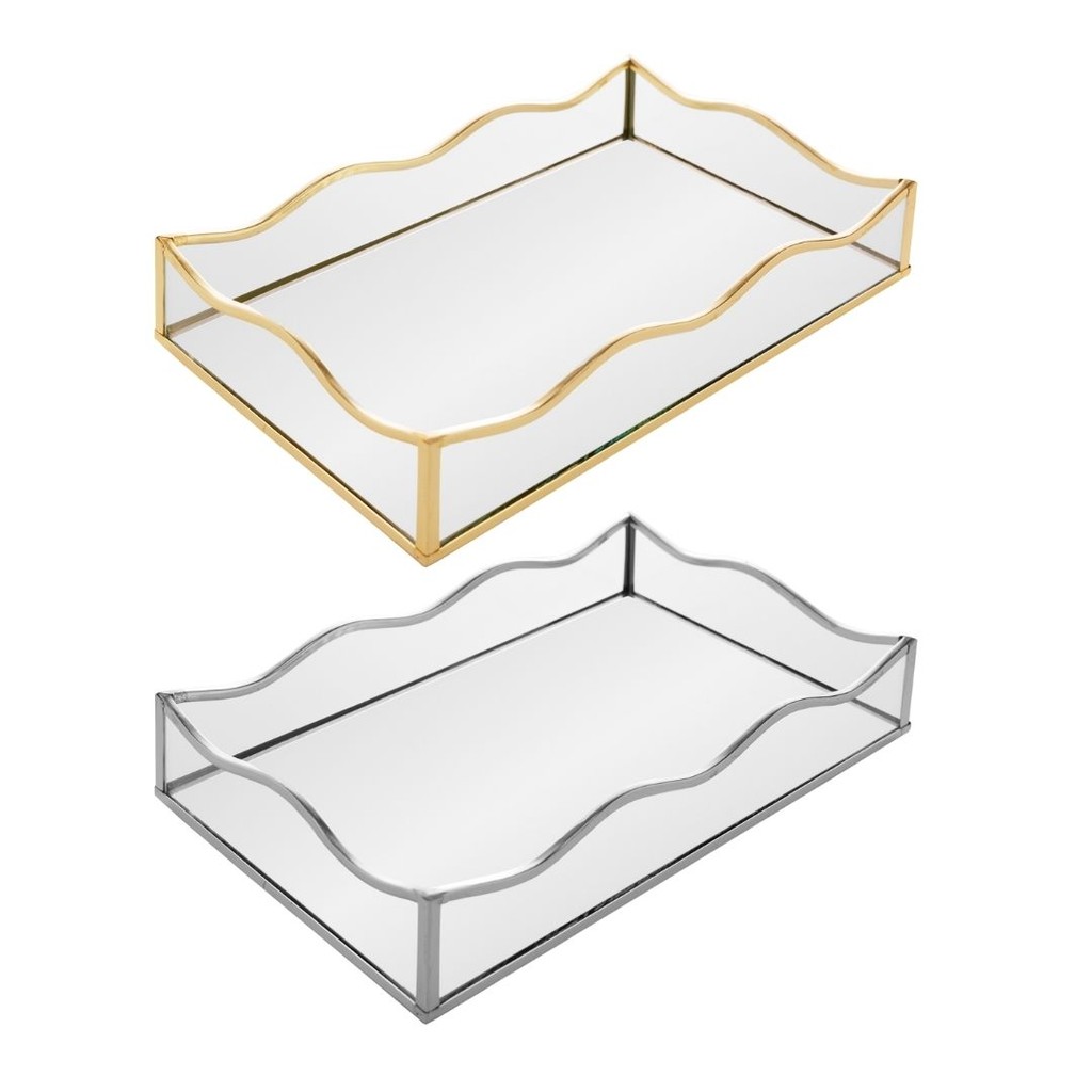 Bandeja C/ Espelho Ocean 15x25cm em Metal - Lyor em Oferta na Shopee