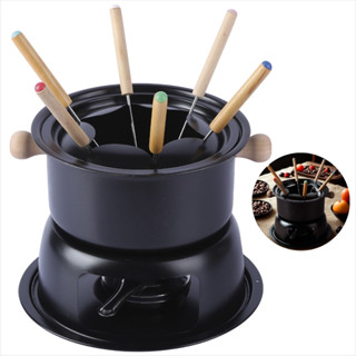 Conjunto Fondue 11 peças Lucerna 23cm Aço Preto Frios Chocolate Casal Romantico