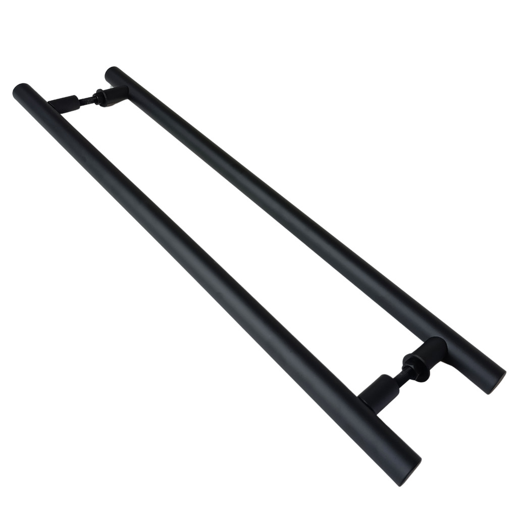 Puxador Duplo Alumínio Tubular 80cm Porta Vidro Blindex Madeira Pivotante Portão Social Interno e Externo Preto