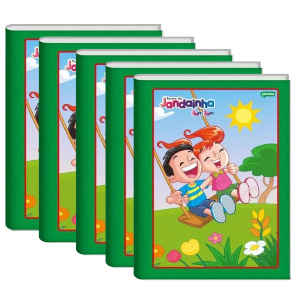 Caderno Brochura Bem Bom Verde Capa Dura 80 Folhas Jandainha com Pauta 1,2,3