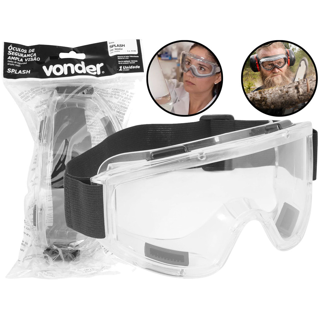 Óculos De Segurança Splash Epi Lente Incolor Antirrisco Proteção Trabalho Ampla Visão Banda Elástica Vonder em Oferta na Shopee
