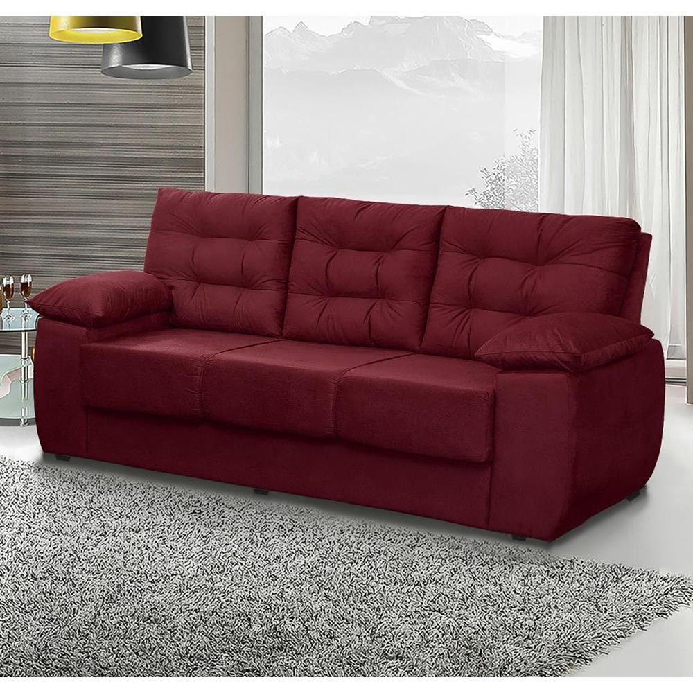 Sofá Luxemburgo 3 Lugares Tecido Suede Vinho - Moveis Marfim em Oferta na Shopee