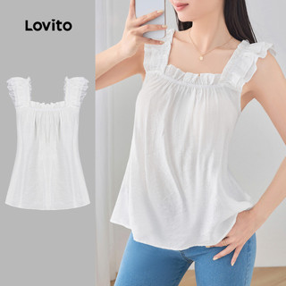 Lovito Blusa casual simples com babados para mulheres L99ED236 em Oferta na Shopee
