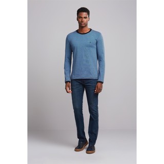 Camiseta Manga Longa Malha Slim Fit - Preto / Azul em Oferta na Shopee