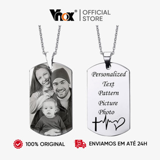 VNOX Nome Personalizado Colar Masculino Personalizado Com Foto Texto Aço Inoxidável Tag Comemorativo Para Casal Presente em Oferta na Shopee