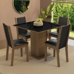 Conjunto Sala de Jantar Mesa Tampo de Vidro 4 Cadeiras Tifani Madesa