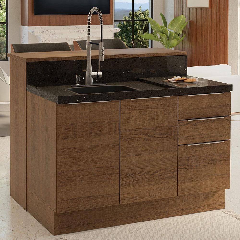 Ilha de Cozinha com Bancada e Balcão 120 cm Stella Madesa em Oferta na Shopee